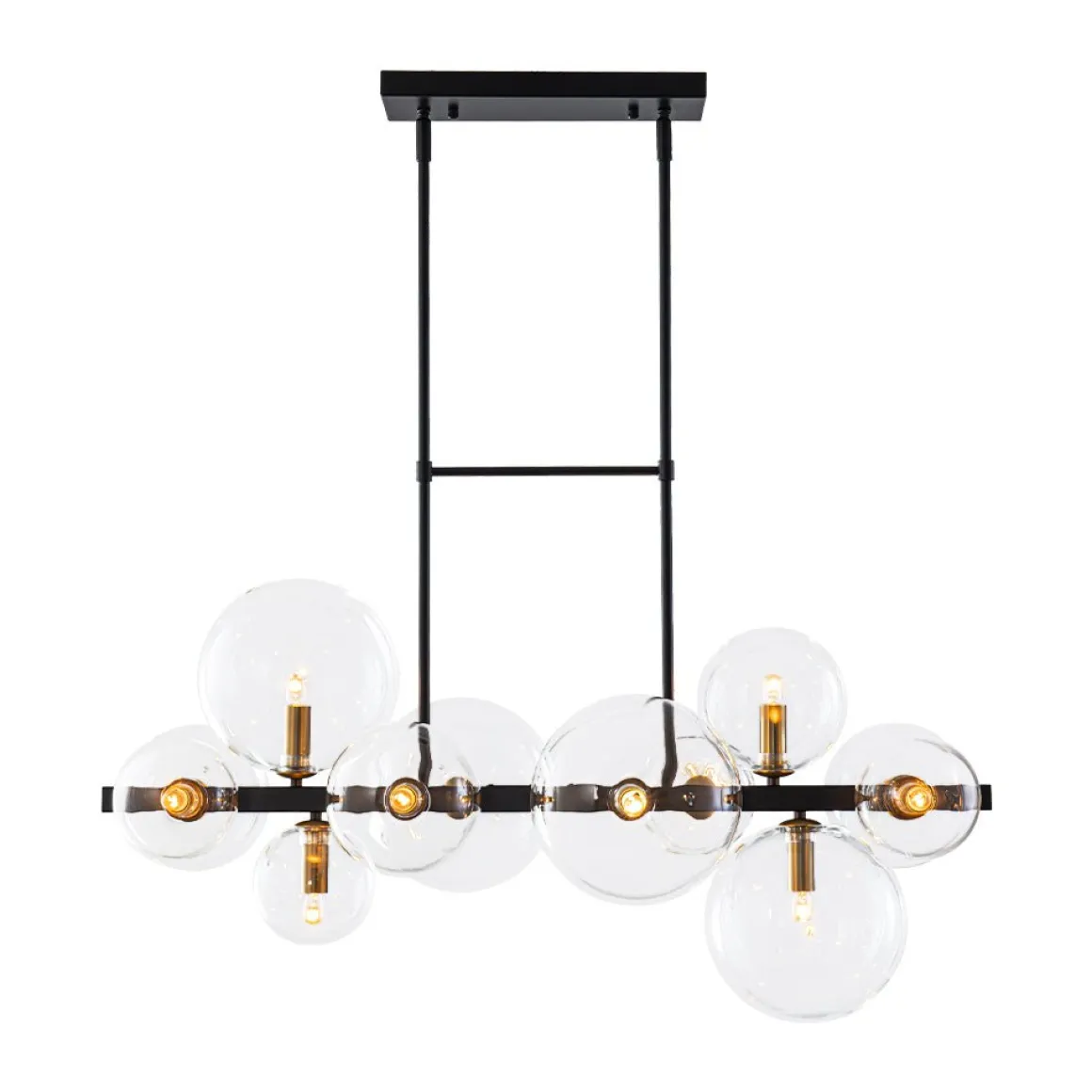 12-Light Black Brass Sputnik Glass Bubble Linear Island Pendant