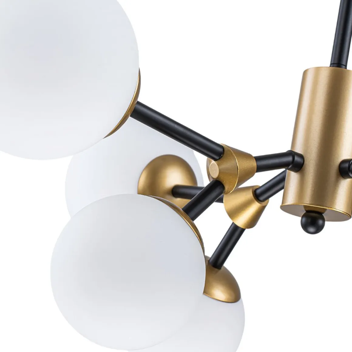 8-Light Black Brass White Glass Globe Round Sputnik Chandelier