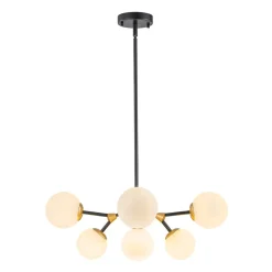 8-Light Black Brass White Glass Globe Round Sputnik Chandelier