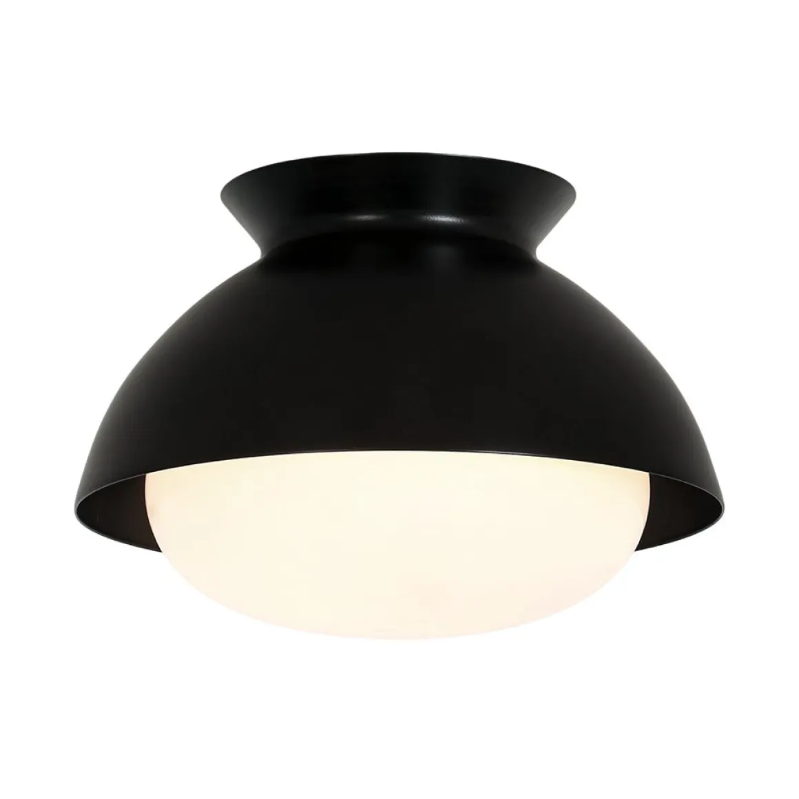 1-Light Black Dome Frosted Glass Shade Semi Flush Mount