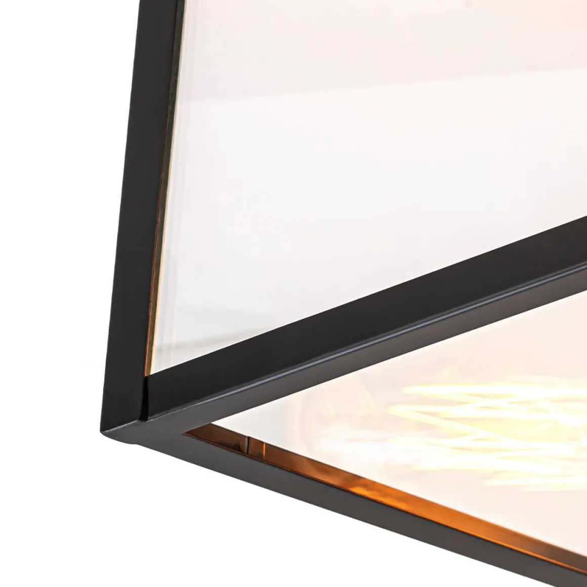 3-Light Black Square Box Clear Glass Cage Ceiling Light