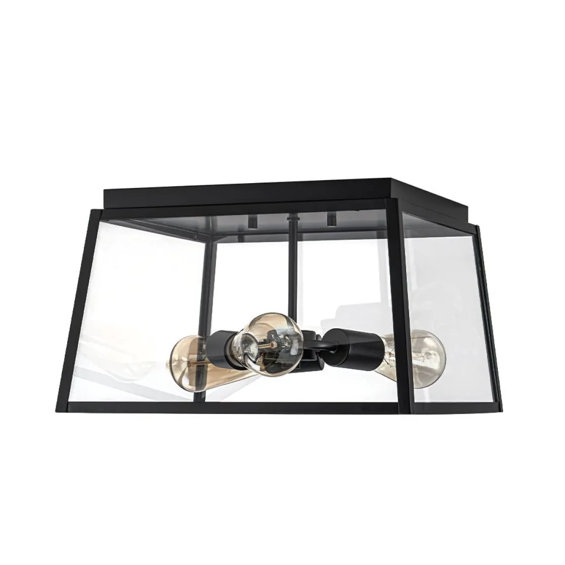 3-Light Black Square Box Clear Glass Cage Ceiling Light