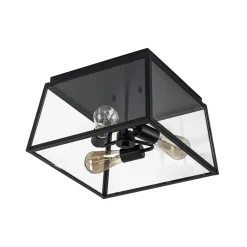 3-Light Black Square Box Clear Glass Cage Ceiling Light