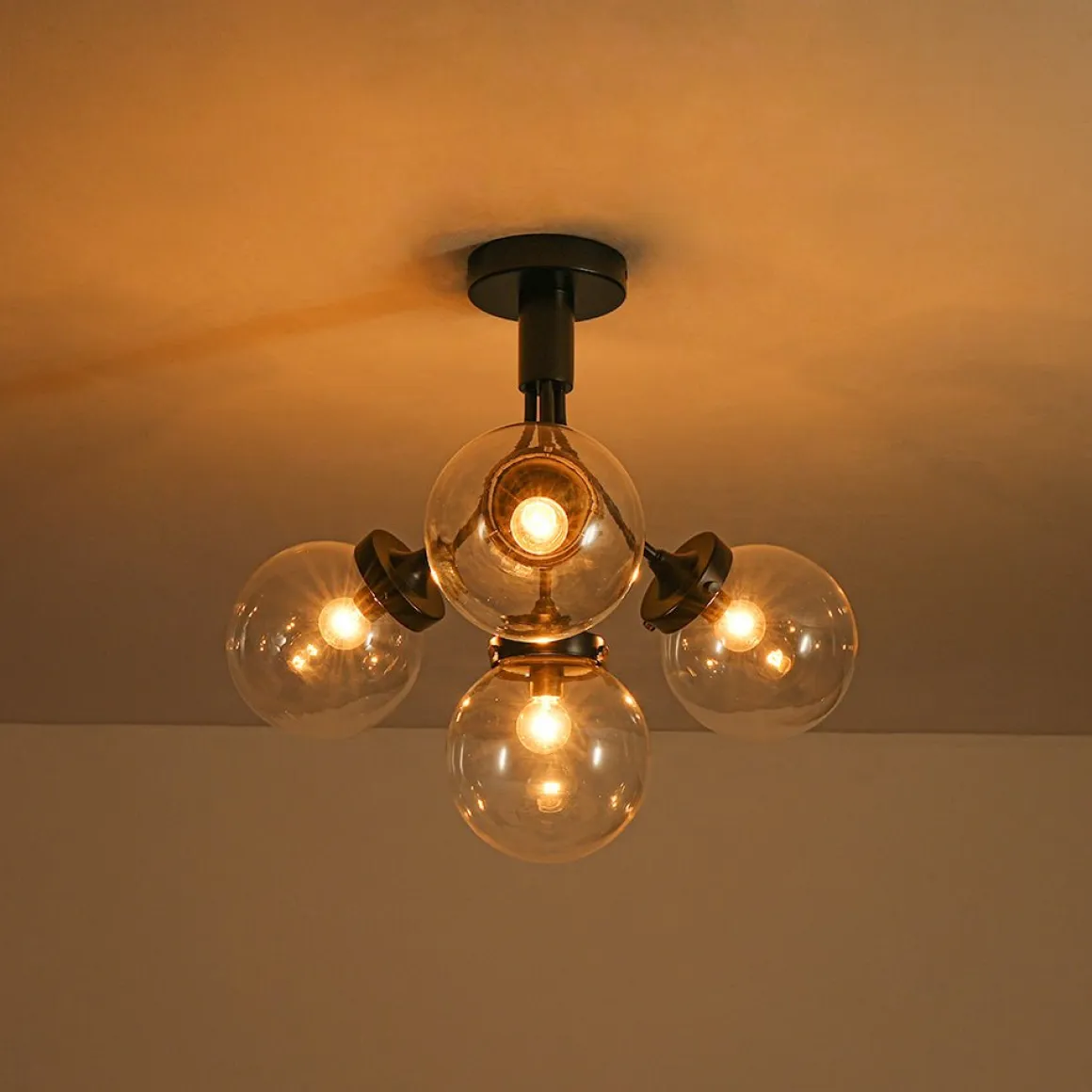 4-Light Bloom Clear Glass Globe Semi Flush Mount
