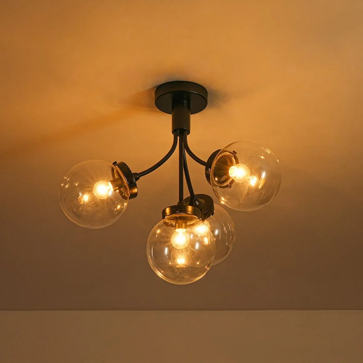 4-Light Bloom Clear Glass Globe Semi Flush Mount