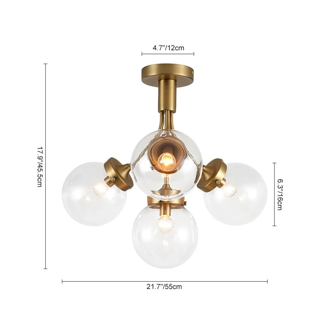 4-Light Bloom Clear Glass Globe Semi Flush Mount