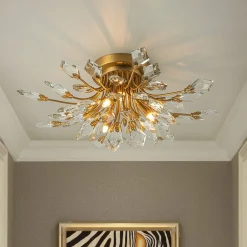 4-Light Bloom Crystal Leaf Semi Flush Mount Light