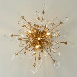 4-Light Bloom Crystal Leaf Semi Flush Mount Light
