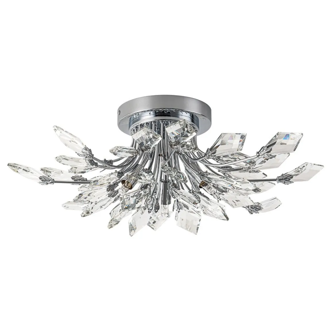 4-Light Bloom Crystal Leaf Semi Flush Mount Light