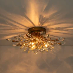 4-Light Bloom Crystal Leaf Semi Flush Mount Light