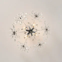 4-Light Bloom Dandelion Crystal Sputnik Semi Flush Mount