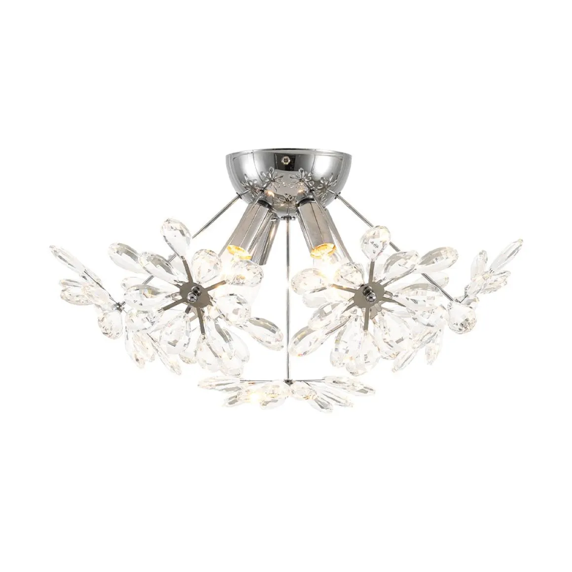 4-Light Bloom Dandelion Crystal Sputnik Semi Flush Mount