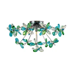 5-Light Bloom Green Blue Crystal Dandelion Semi Flush Mount