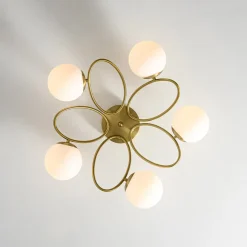 5-Light Bloom Ring Opal Glass Globe Semi Flush Mount