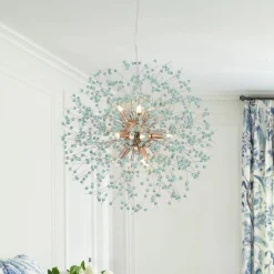 9-Light Blue Dandelion Firework Chandelier