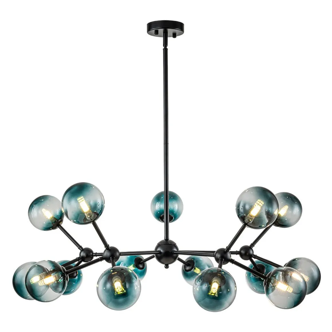 15-Light Blue Glass Globe Bubble Sputnik Branch Chandelier