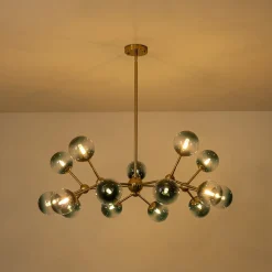 15-Light Blue Glass Globe Bubble Sputnik Branch Chandelier