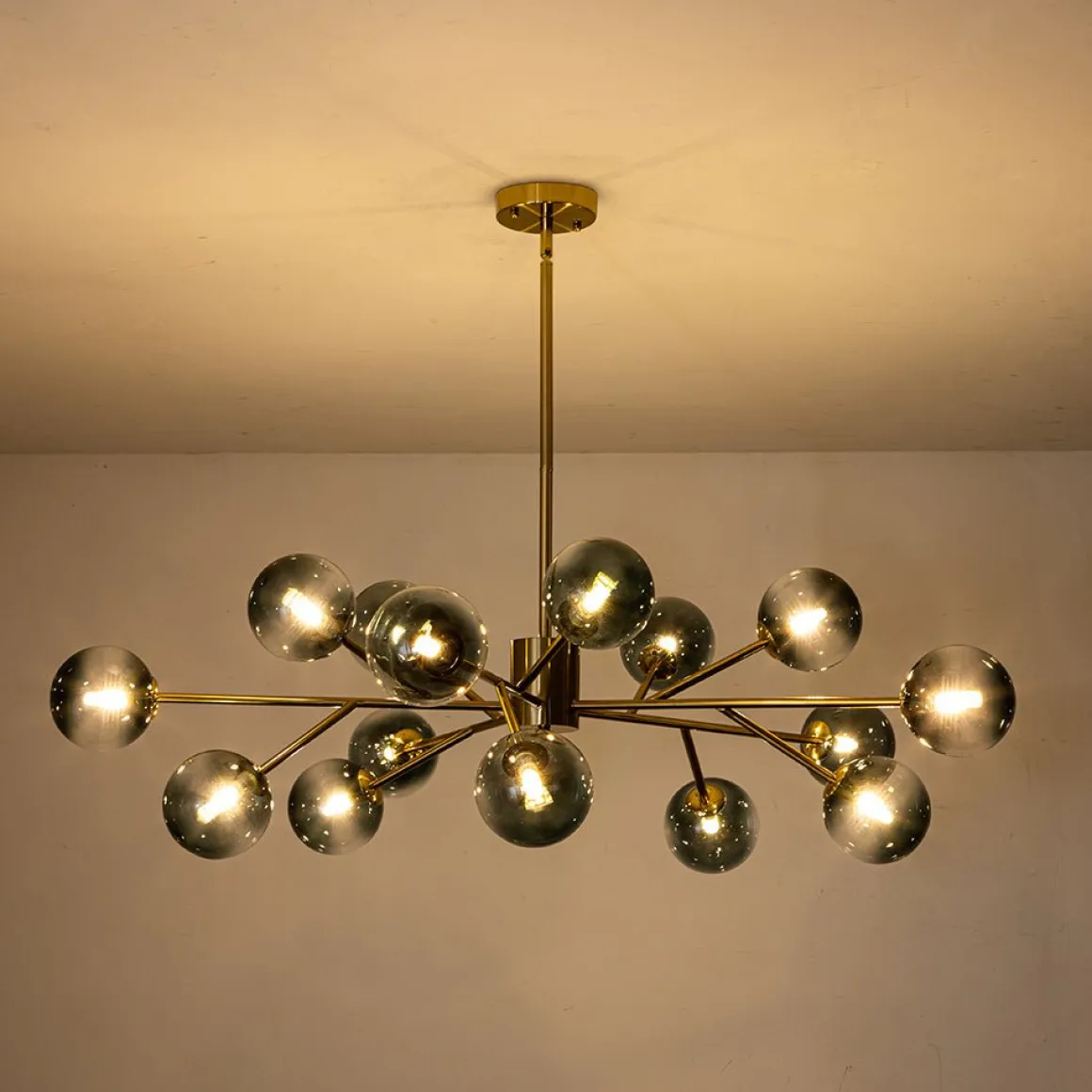 15-Light Branch Blue Glass Globe Bubble Chandelier