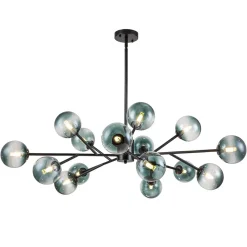 15-Light Branch Blue Glass Globe Bubble Chandelier