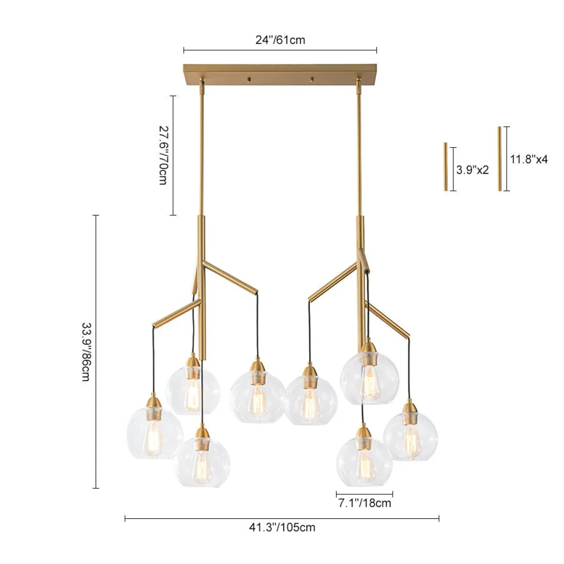8-Light Branch Draped Glass Bubble Island Double Chandelier