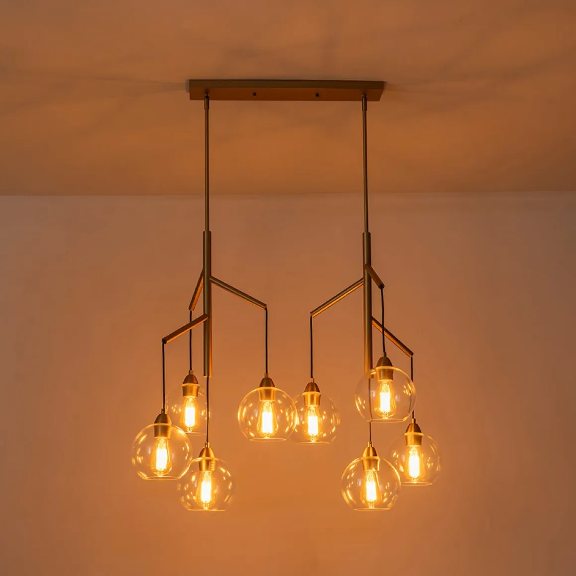 8-Light Branch Draped Glass Bubble Island Double Chandelier