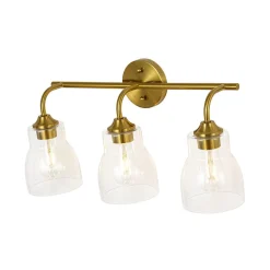 3-Light Brass Clear Glass Bell Vanity Wall Sconce