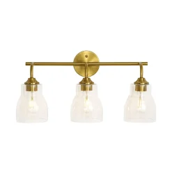 3-Light Brass Clear Glass Bell Vanity Wall Sconce