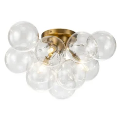 3-Light Brass Cluster Clear Glass Globe Bubble Ceiling Light