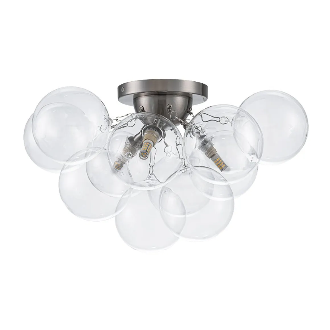 3-Light Brass Cluster Clear Glass Globe Bubble Ceiling Light
