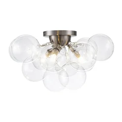 3-Light Brass Cluster Clear Glass Globe Bubble Ceiling Light
