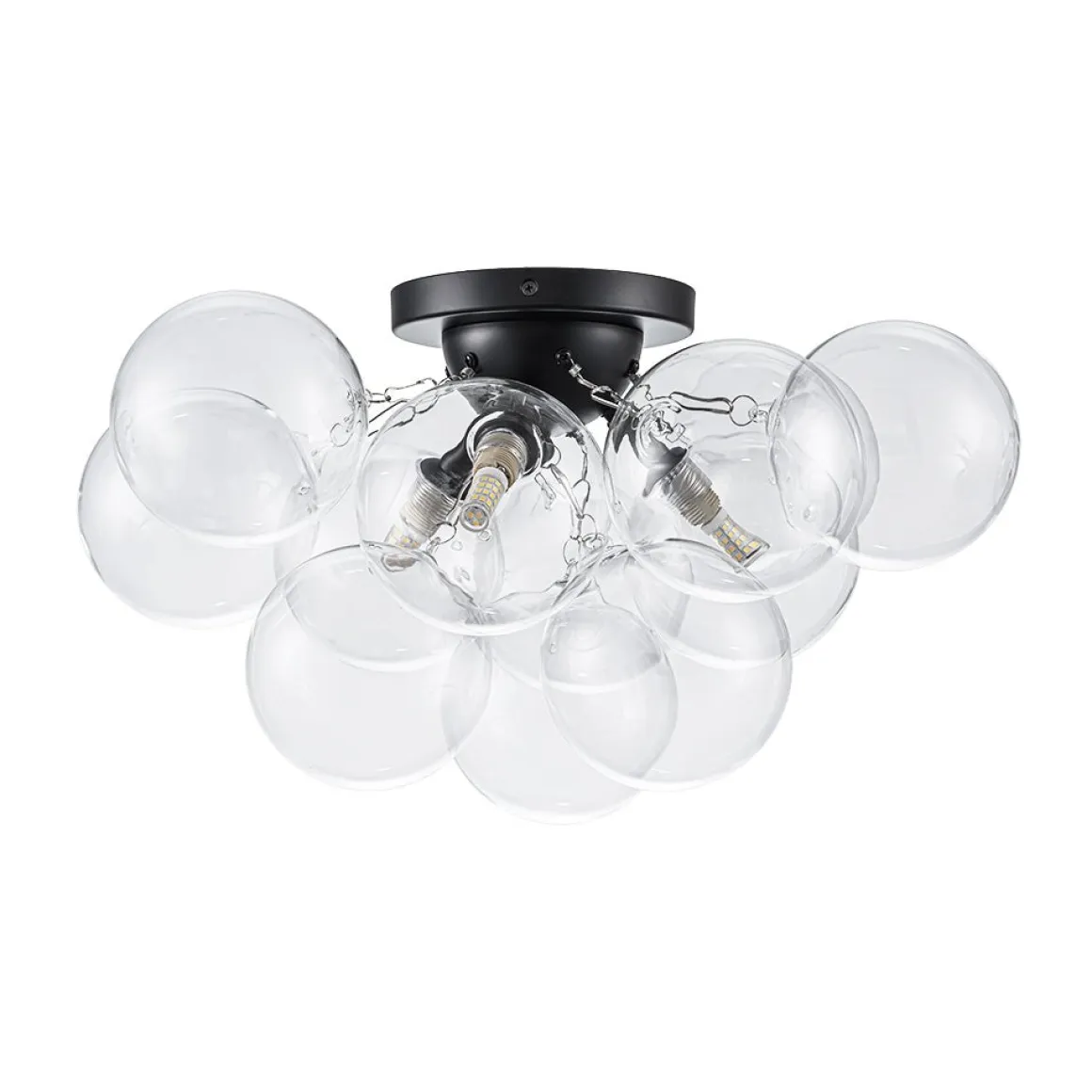 3-Light Brass Cluster Clear Glass Globe Bubble Ceiling Light