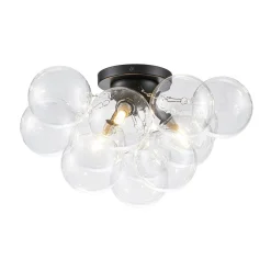 3-Light Brass Cluster Clear Glass Globe Bubble Ceiling Light
