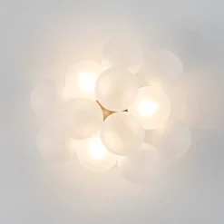 3-Light Brass Cluster Frosted Glass Globe Bubble Ceiling Light