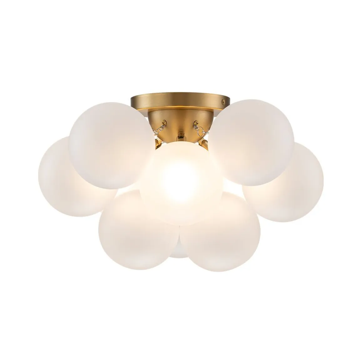 3-Light Brass Cluster Frosted Glass Globe Bubble Ceiling Light