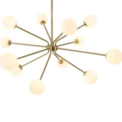 12-Light Brass Firework Opal Glass Globe Sputnik Chandelier