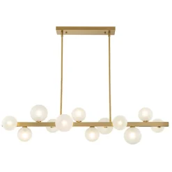 12-Light Brass Frosted Glass Bubble Linear Chandelier