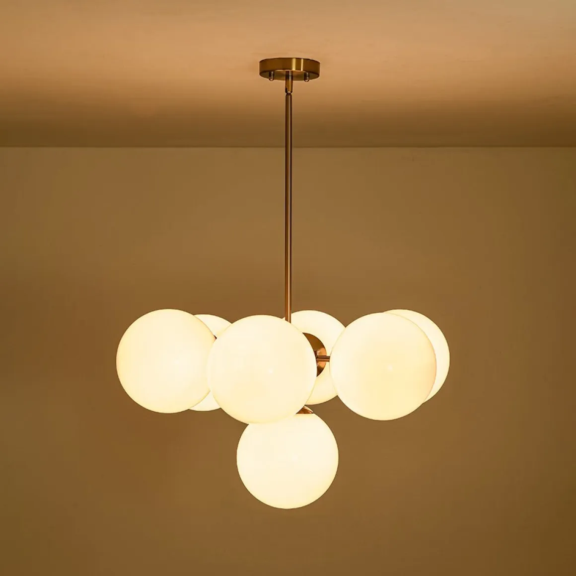 7-light Brass Sputnik Opal Glass Globe Bubble Chandelier