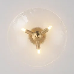3-Light Brass Textured Glass Bowl Round Semi Flush Mount