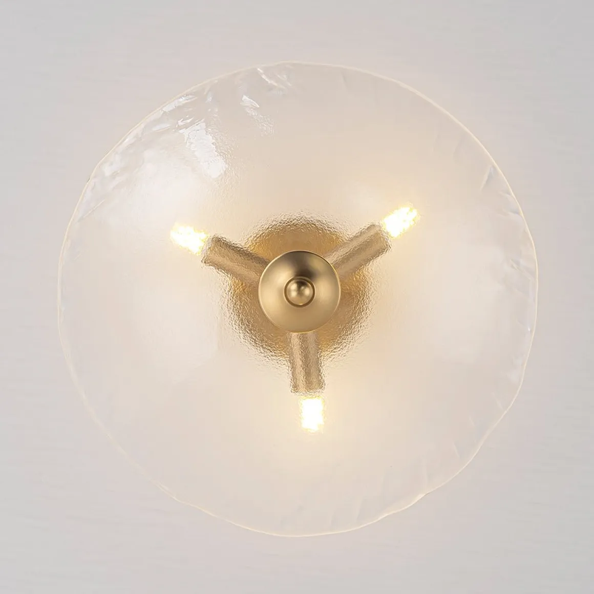 3-Light Brass Textured Glass Bowl Round Semi Flush Mount