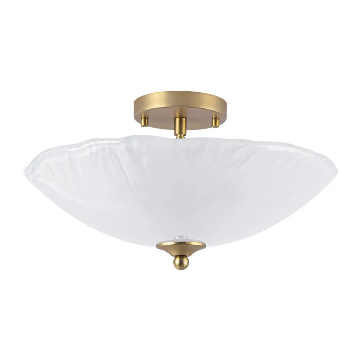 3-Light Brass Textured Glass Bowl Round Semi Flush Mount