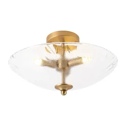 3-Light Brass Textured Glass Bowl Round Semi Flush Mount