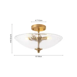 3-Light Brass Textured Glass Bowl Round Semi Flush Mount