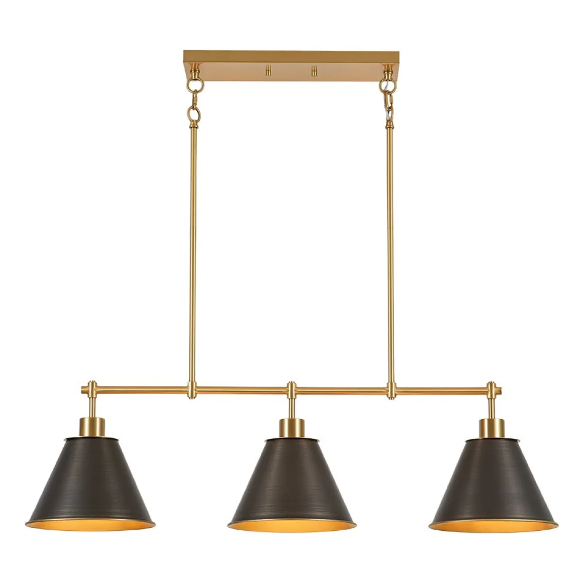 3-Light Brushed Gold Black Cone Island Chandelier