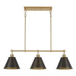 3-Light Brushed Gold Black Cone Island Chandelier