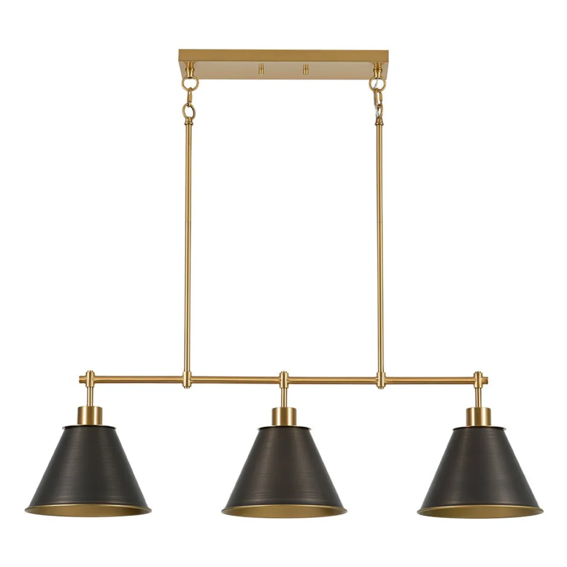 3-Light Brushed Gold Black Cone Island Chandelier
