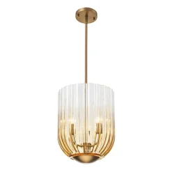 3-Light Candle Style Bell Ribbed Tinted Glass Ceiling Pendant