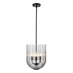 3-Light Candle Style Bell Ribbed Tinted Glass Ceiling Pendant