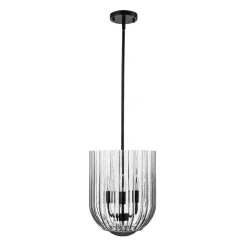 3-Light Candle Style Bell Ribbed Tinted Glass Ceiling Pendant