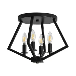 4-light Candle Style Black Simple Geometric Lantern Semi Flush
