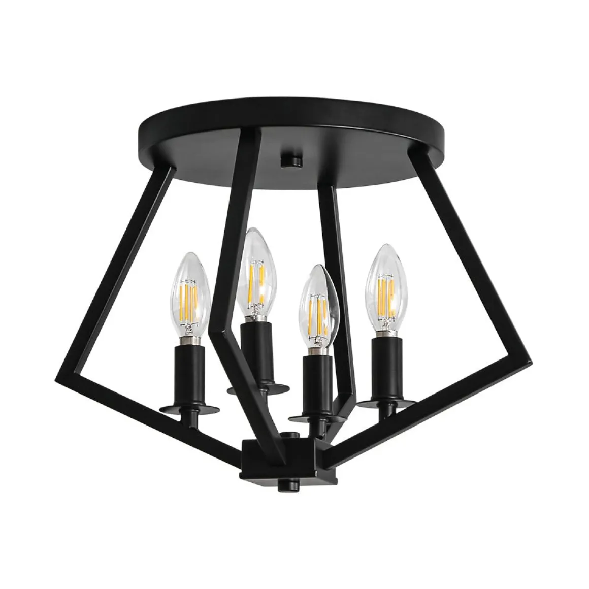 4-light Candle Style Black Simple Geometric Lantern Semi Flush